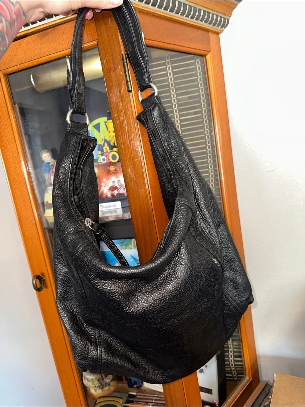 Black Leather Hobo Bag - Classic Women's Shoulder Bag